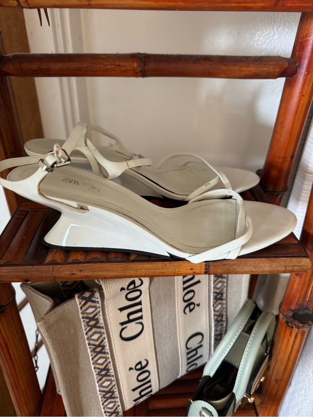 Zara White Patent Wedge Sandals